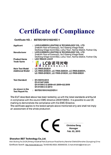 CE certificate for TR05 LED track spotlight