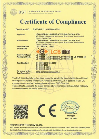 CE EMC certificate for TR0801 LED track light