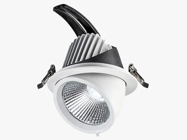 Biała oprawa wpuszczana gimbal AXIS-G GD01 — widok z przodu, do supermarketów