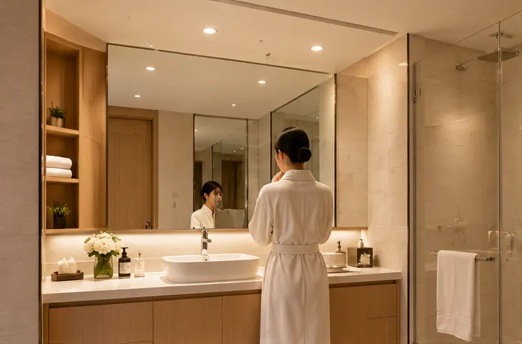 Specchio da bagno di hotel illuminato da downlight da incasso IP44