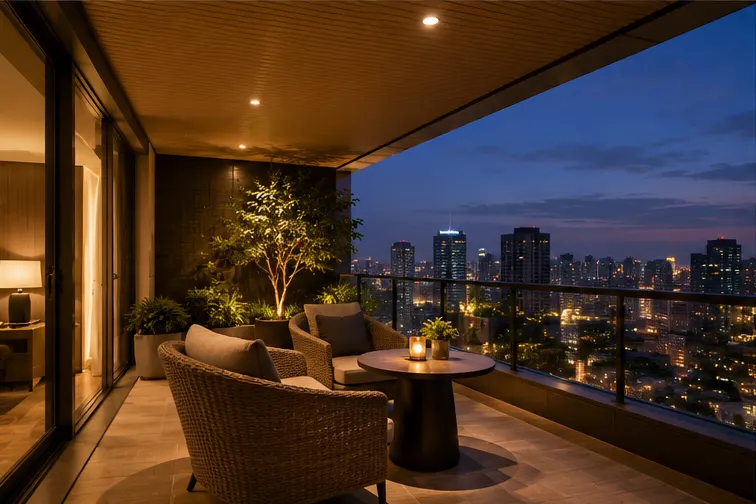 Balcone coperto illuminato di notte da downlight con frontale IP44