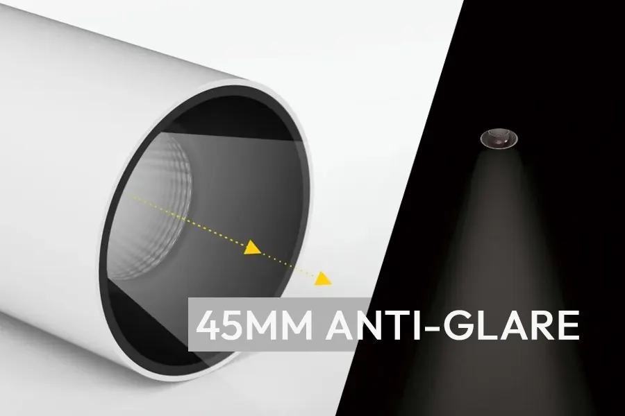 Cuerpo antideslumbrante de cono profundo CUBE-D que oculta la fuente COB: luz sin deslumbramiento visible para tiendas