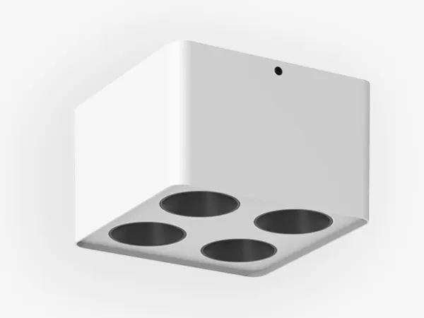 Faretto scatolato LED quadrato a plafone bianco QUAD-S a quattro teste fisse per espositori retail, testa LC-SD03