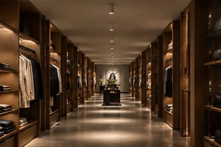 HUBX-C dark-light cylinders filling low retail corridors with soft downlight pools