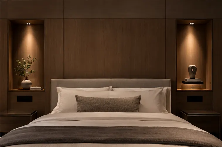 DOTS-C multi-cell downlights filling low hotel corridors with soft downlight pools