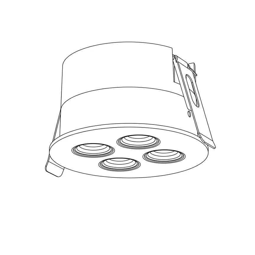 DOTS-C Multi-Cell-Downlight – Abmessungen für Einbau- und Aufbaugehäuse mit 4 und 7 Zellen