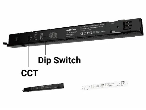 Weiße TRON-WD DIP CCT voreingestellte Schienen-Linearleuchte Seitenansicht 6-adriger Adapter
