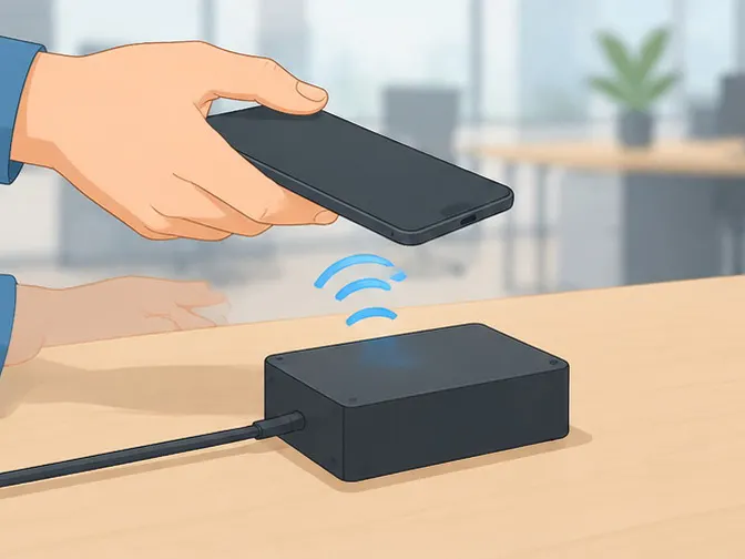 Installatore che imposta la corrente di uscita del driver DT8 tramite NFC da smartphone