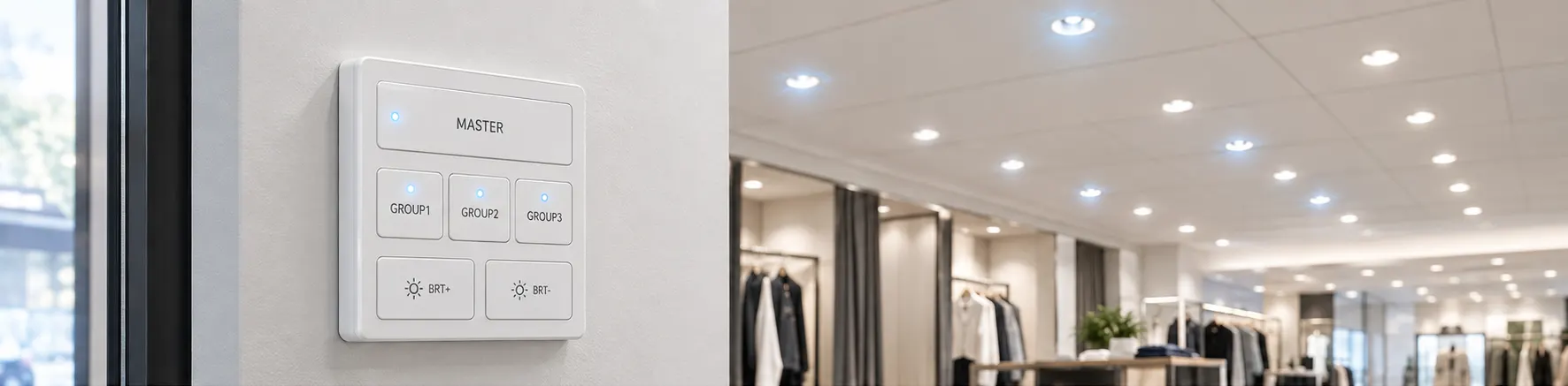 BLE wall dimmer panel with MASTER GROUP and brightness keys
