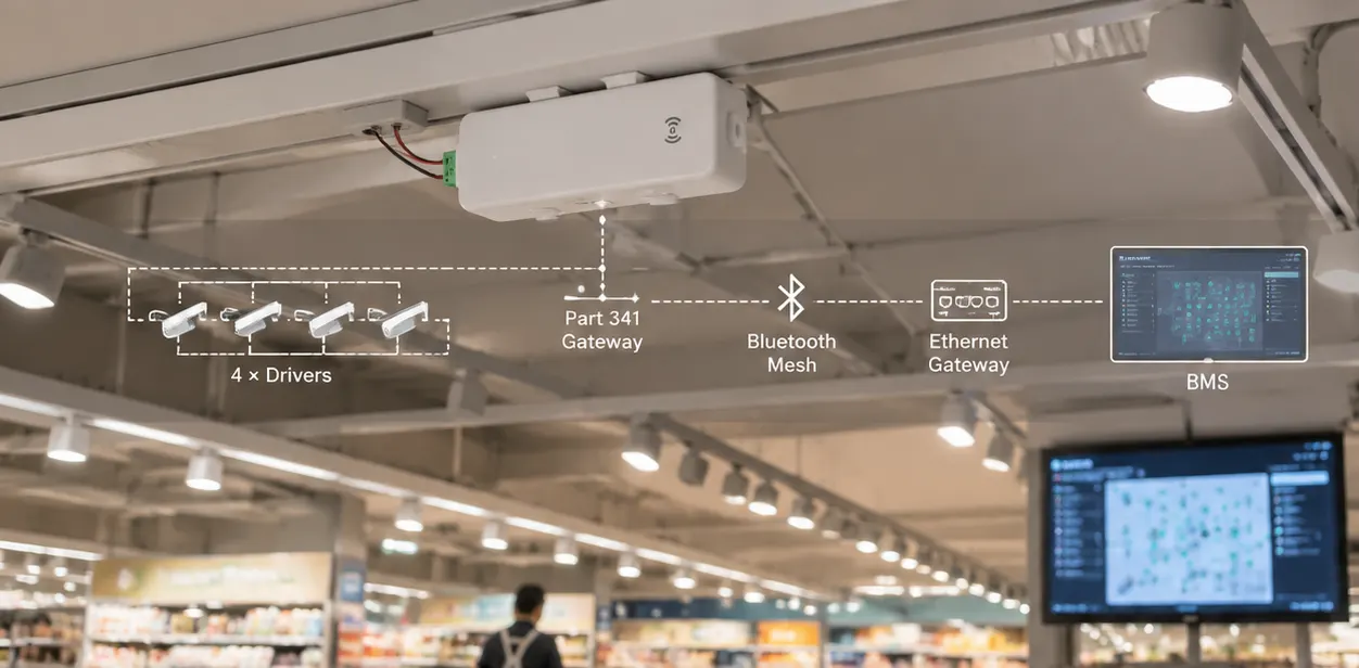 Part 341 NLC to DALI gateway bridging D4i drivers to BMS for retail chain