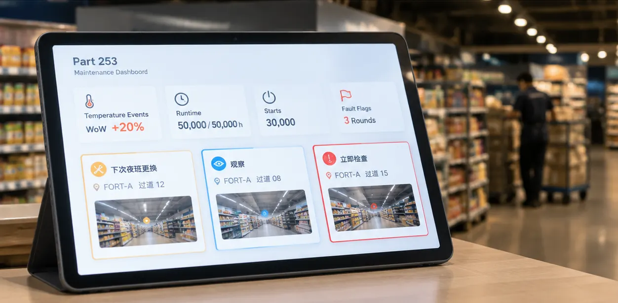 Predictive maintenance diagnostics from DALI Part 253 flagging retail luminaire before failure