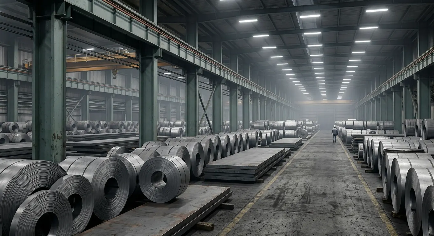Linea di campana LED FORT-A sopra un impianto di produzione siderurgica con nebbie d'olio nell'aria