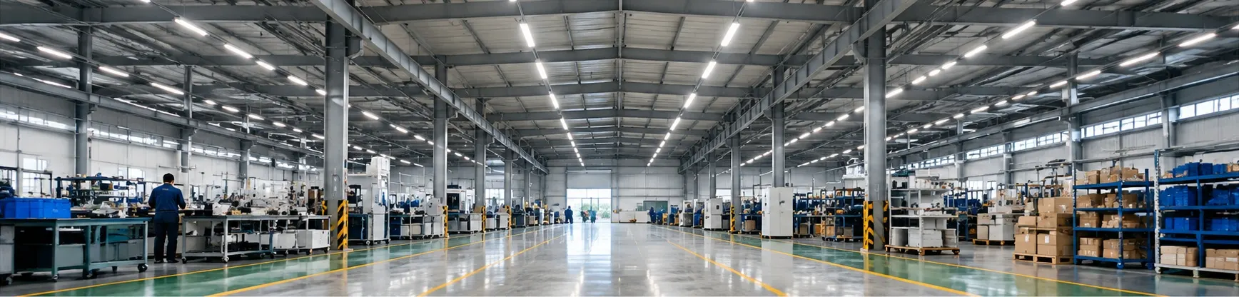 Installazione di campane LED lineari FORT-A in un capannone produttivo di grande altezza
