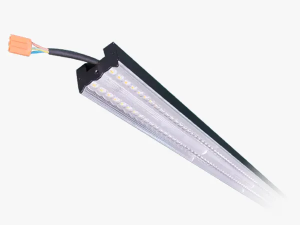 White EVAL-E linkable LED trunk linear light for supermarket aisles