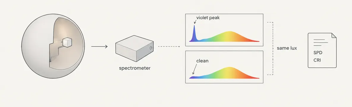Integrating sphere photometric test of an LED luminaire in the factory laboratory