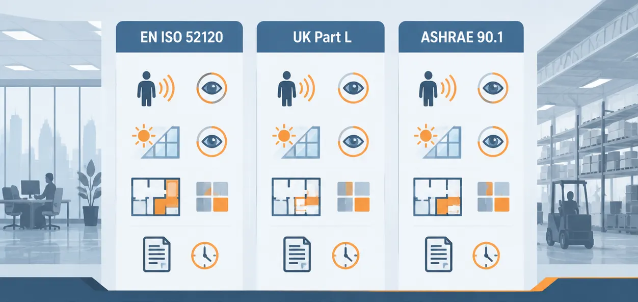 Occupancy and daylight regulation table for EN ISO 52120 Class A and UK Part L compliance