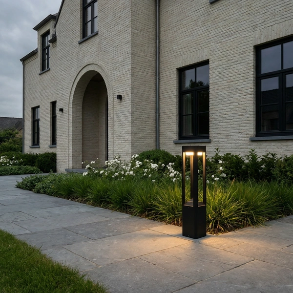 Close view of LAN 120mm square bollard head with PC lens