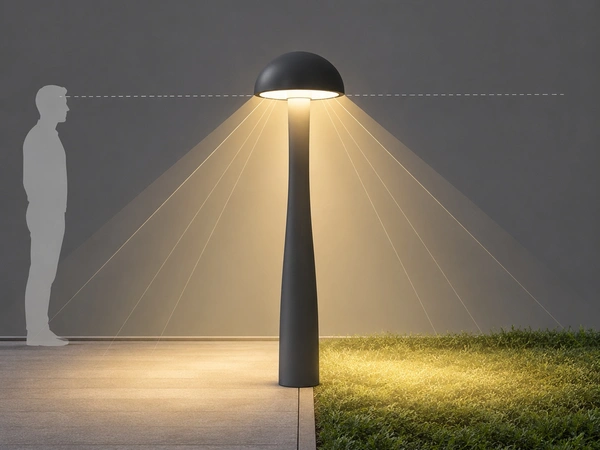 Light Grey MUSH-D SER dome mushroom bollard washing garden path and border planting with soft radiating glow