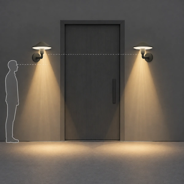 Light Grey MUSH-W SER mushroom wall sconces flanking doorway with downward threshold pools