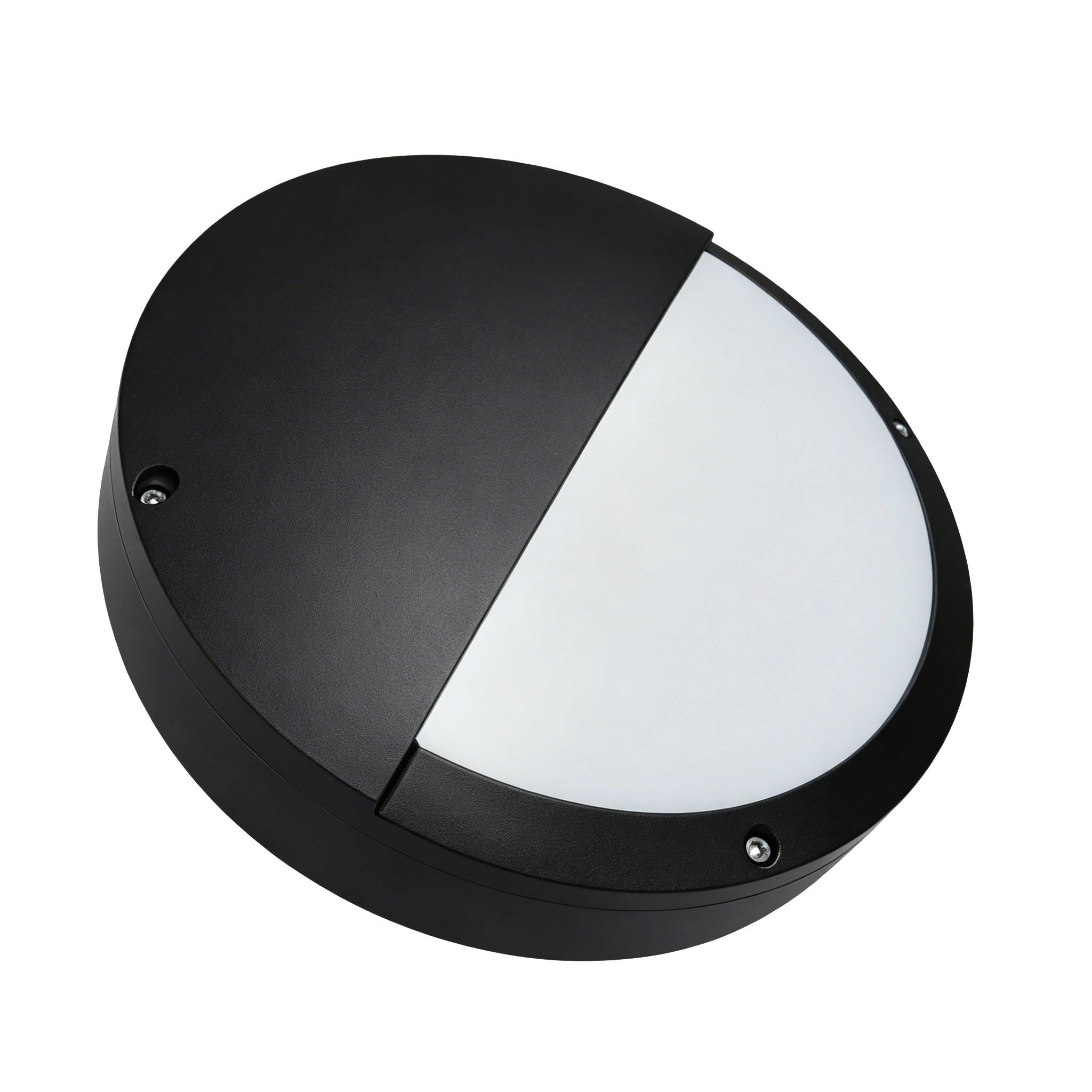 White AQUA-D microwave sensor LED bulkhead light on corridor ceiling