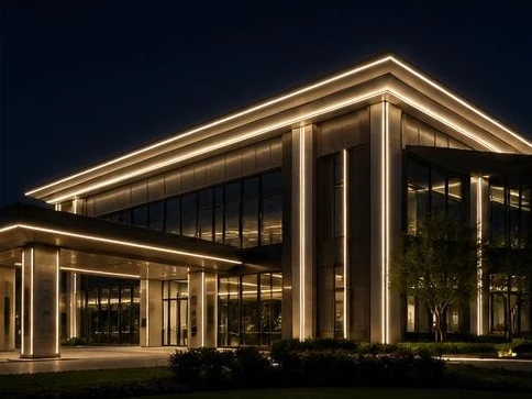 NEON-1010 facade outline lighting on a building edge