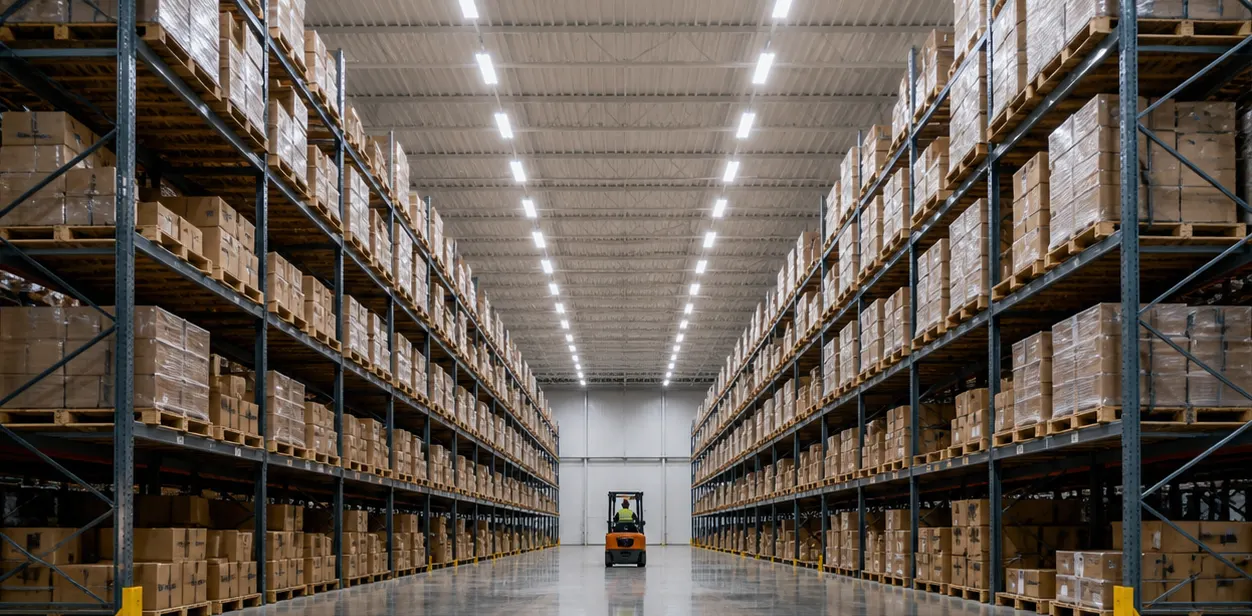 LED lighting calculator for warehouse aisles with linear high bays